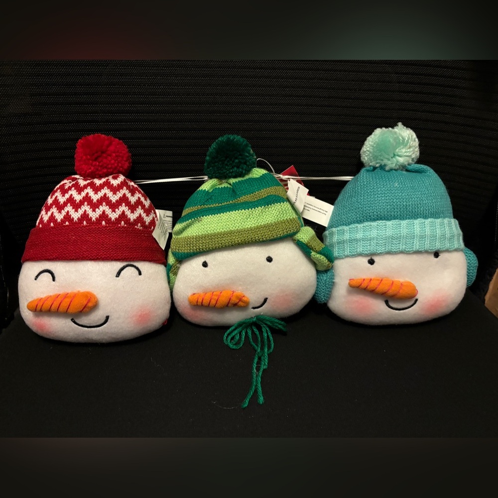 Set of 3 stuffed snowman head ornaments Kohls NWT